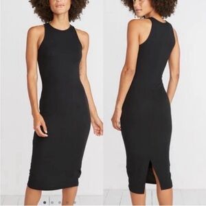 Marine Layer Lexi daytime lined tank split hem S Black Ribbed Sheath Midi Dress
